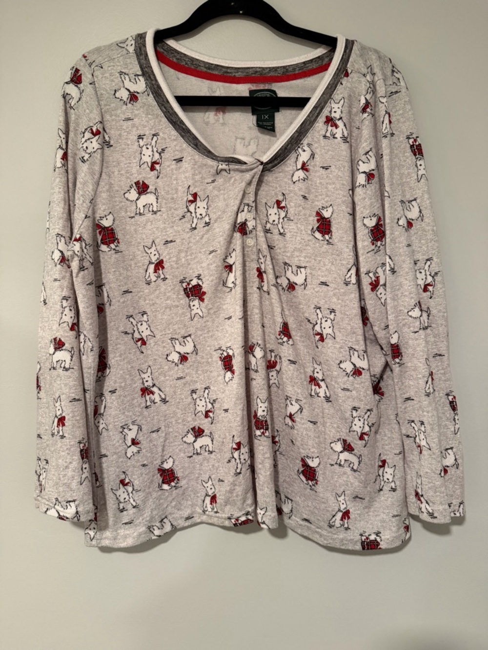 Laura Ashley Westie Dogs All Over Print Long Sleeve Pajama Set 1X Plaid V Neck